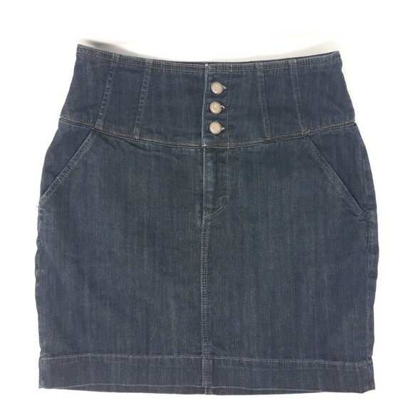 Y2K EXPRESS‎ JEANS Stretch DENIM HIGHWAIST SKIRT Size 8 Zip Buttonfly 17" length - Picture 1 of 11